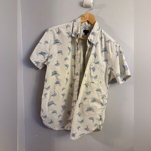 J.Crew Men’s Marlin Print Short Sleeve Button-Down Shirt – Size M